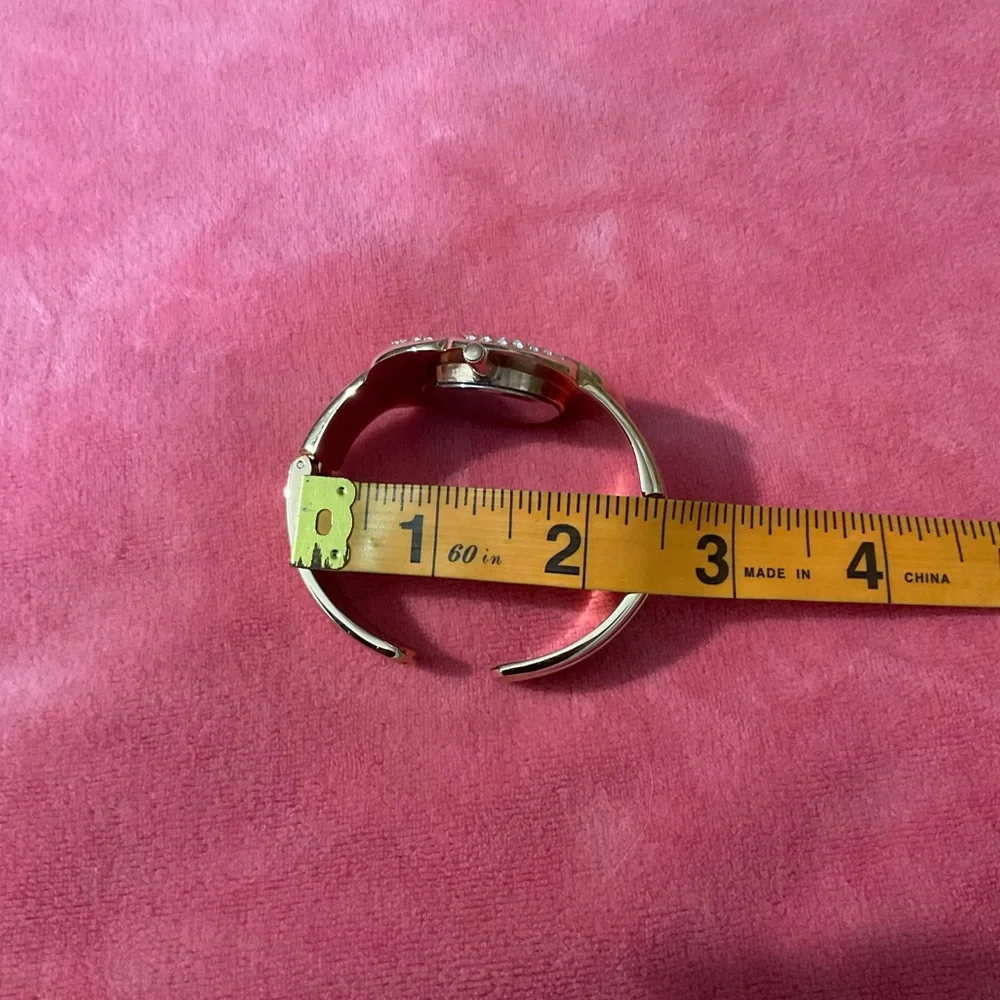Betsey Johnson Rose Gold Floral Crystal Bangle Watch with Pink Accent Hand - Picture 5 of 6